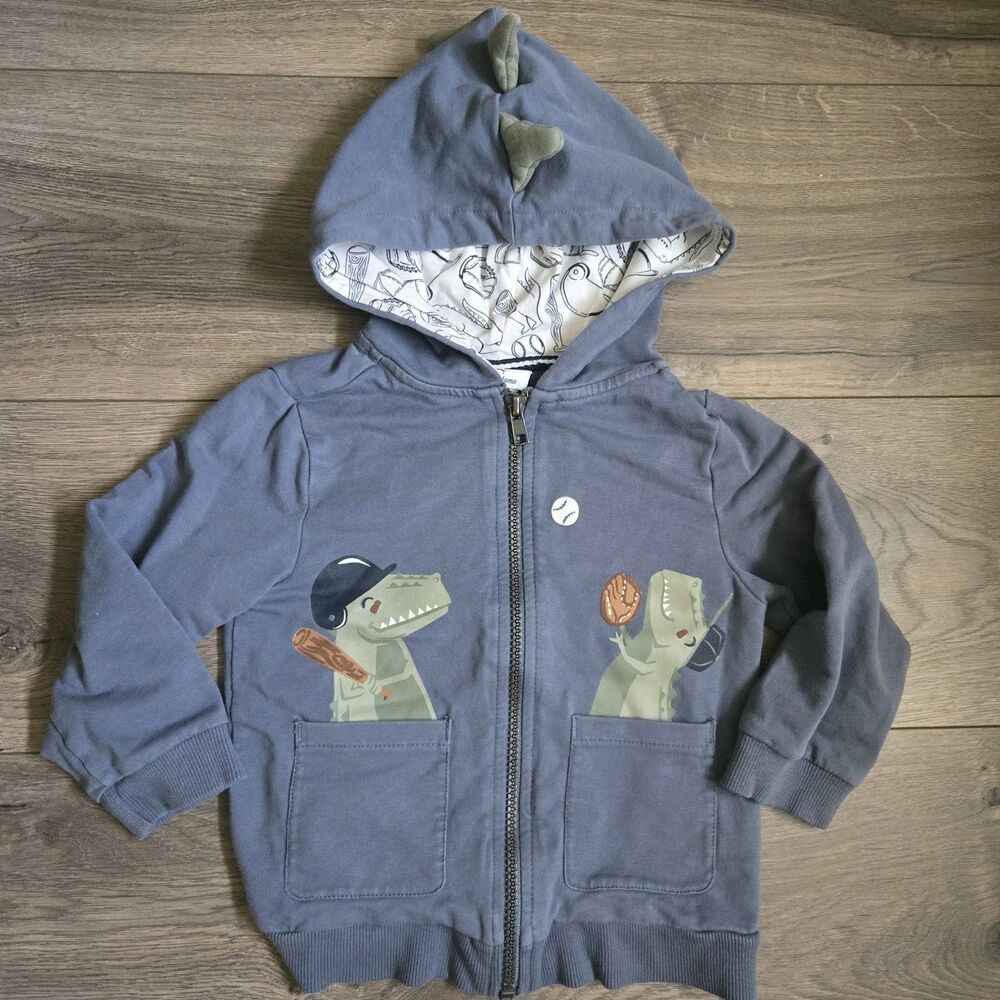 Tommy Bahama Boys 3T Blue Dinosaur Baseball Zip Up Hoodie Jacket Spikes Preowned